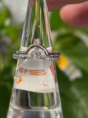 Silver White CZ Crown-Style Ring